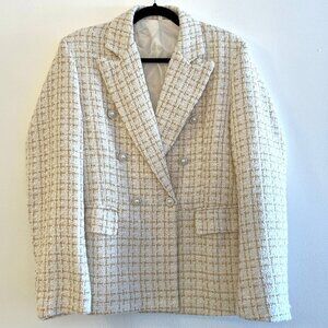 Cream And Gold Tweed Blazer Size L